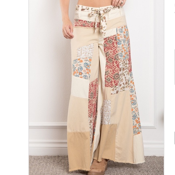 Blue Velvet “ Watertown 2 “ Blue Velvet Patchwork Mixed Fabric Pants 90 - Picture 1 of 5